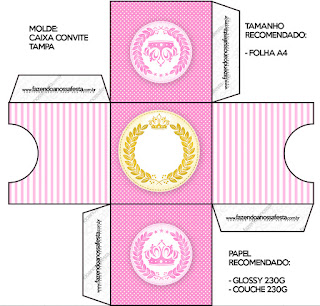 Corona Dorada en Fondo Rosa: Cajas para Imprimir Gratis.