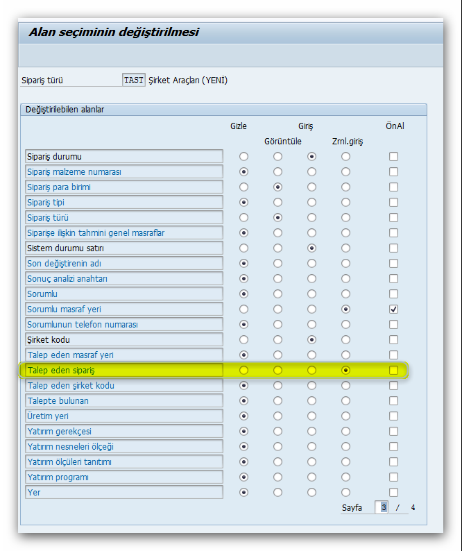 SAP Sisteminde İç Siparişlerin Kullanıcı Bazlı Olarak Takip Edilmesi