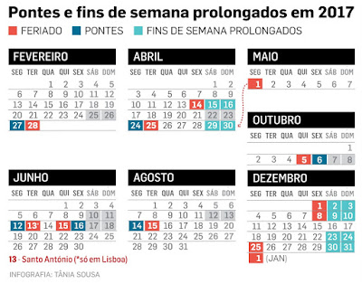  Calendário Pontes e fins de semana em 2017