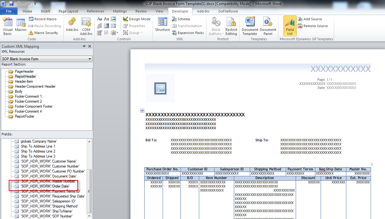 word xml template