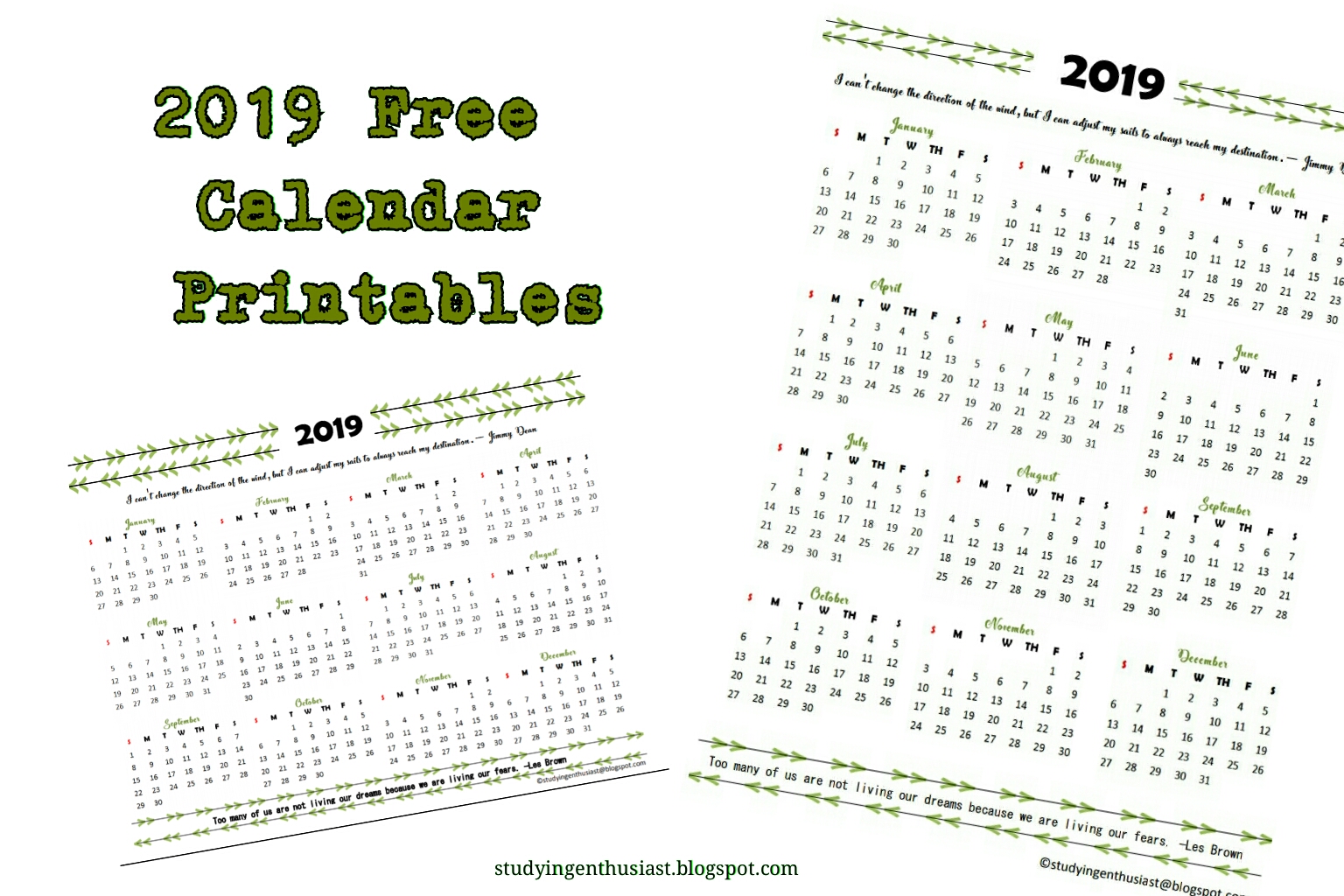 FREE 2019 Calendar Printable