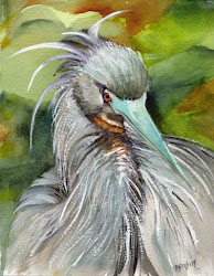 heron watercolor painting close artwork bunny