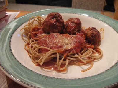 spaghetti with bacon meatballs