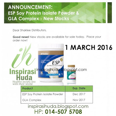 stok baharu, esp, gla complex, produk, shaklee