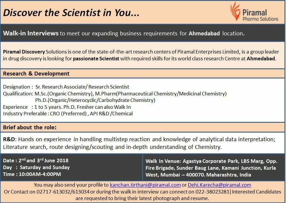 Inspirejobs In 1 5 Years Walk In Pharma Industry Msc