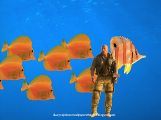 Dwayne Johnson Wallpapers Movie actor The Rock in Desert Uniform Clothing in Aquarium with Fishes wallpaper