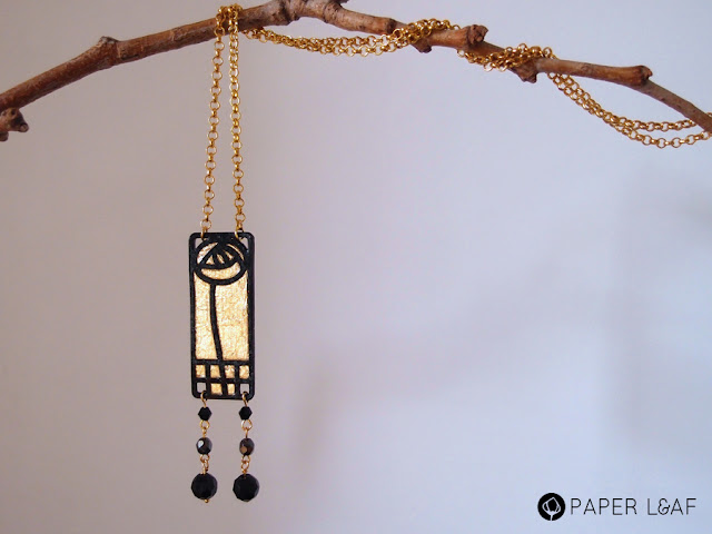Paper Leaf | Arabesque Mack | paper pendant with vintage beads