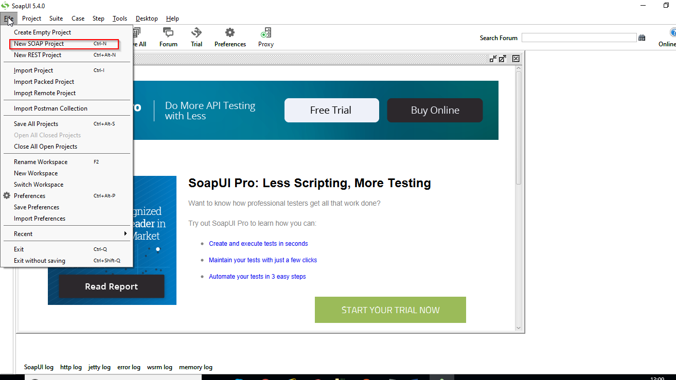 SoapUI How to create Soap project with new test suite using WSDL URL