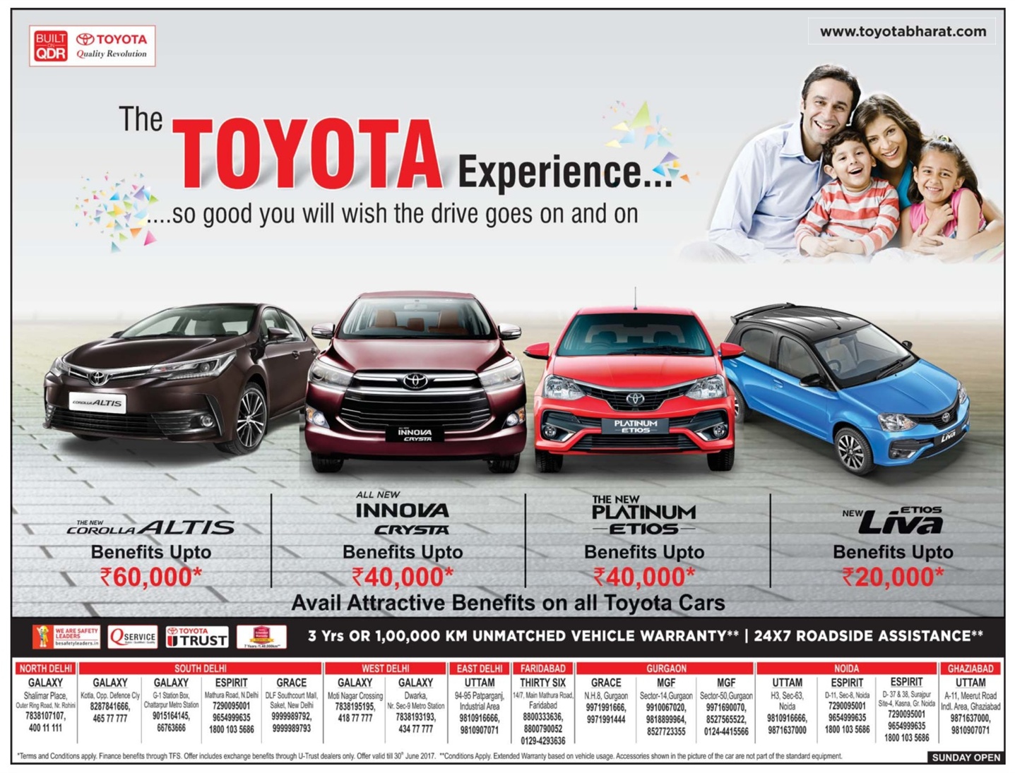 Toyota cars offers with benefits up to Rs 60,000 June 2017 discounts and benefits