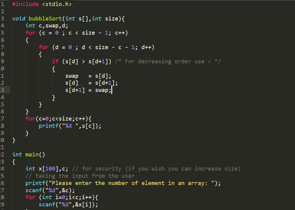 Bubble Sort in C language