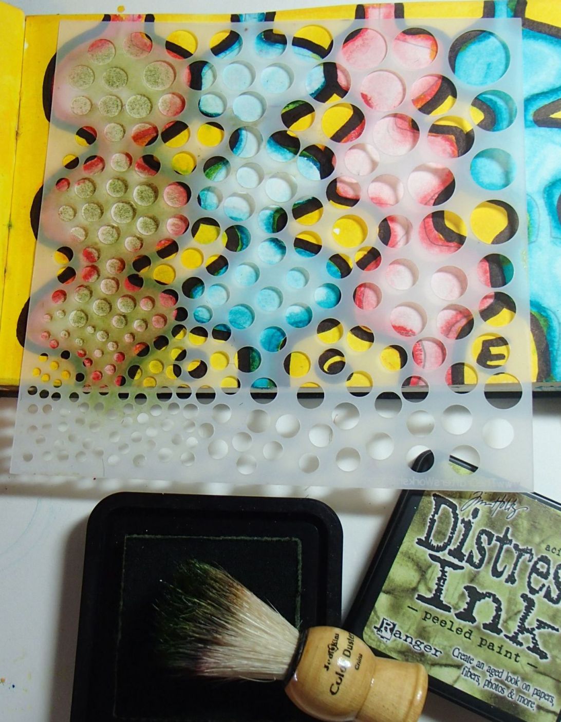 Then I got the idea to add dots and got a stencil out . . .