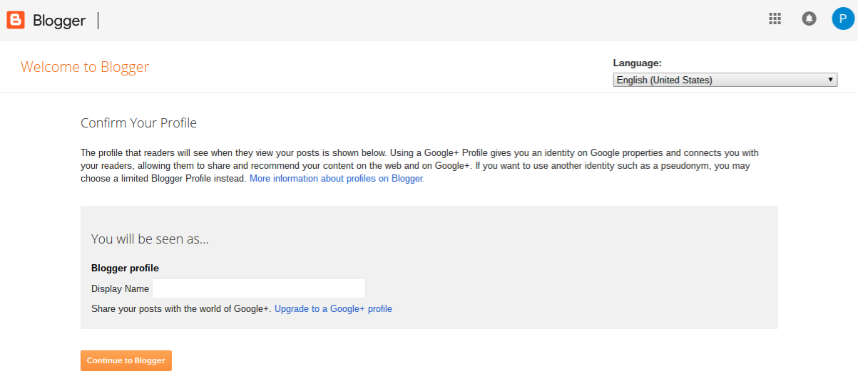 Select a Profile for your Blogger Account: Google+ or Blogger
