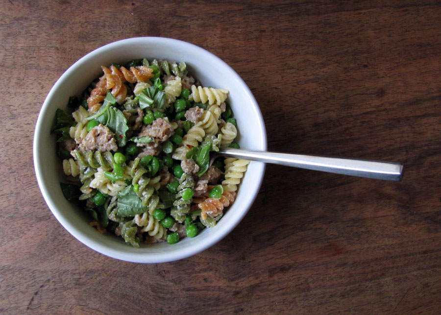 Smells Like Food in Here Rotini with Peas, Sausage, and Ricotta Cheese
