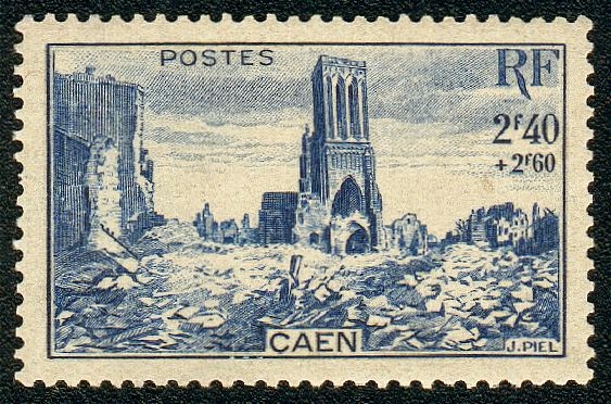 timbre de 1945 , série des villes martyres de la Seconde Guerre Mondiale - N° 746 Yvert et Tellier
