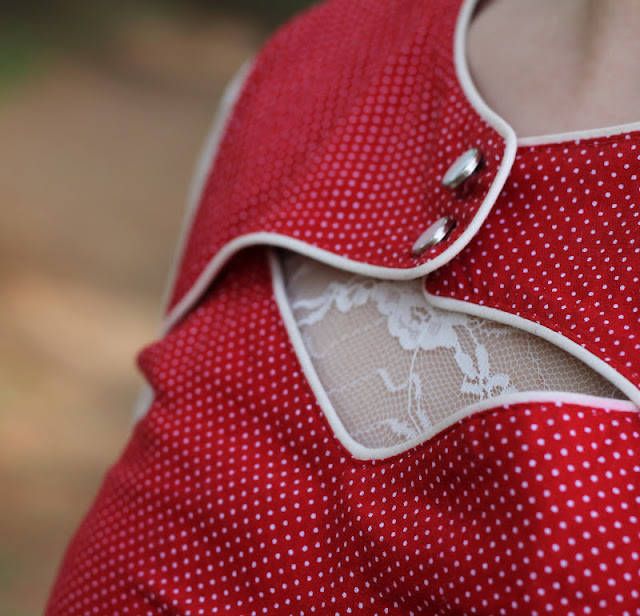 Girl in Red Polka Dot Dress Modcloth  close up