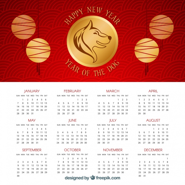 Red and golden chinese new year calendar Free Vector