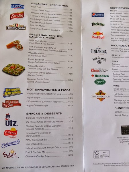 Adventures In Menu Collecting: Amtrak Cafe Car