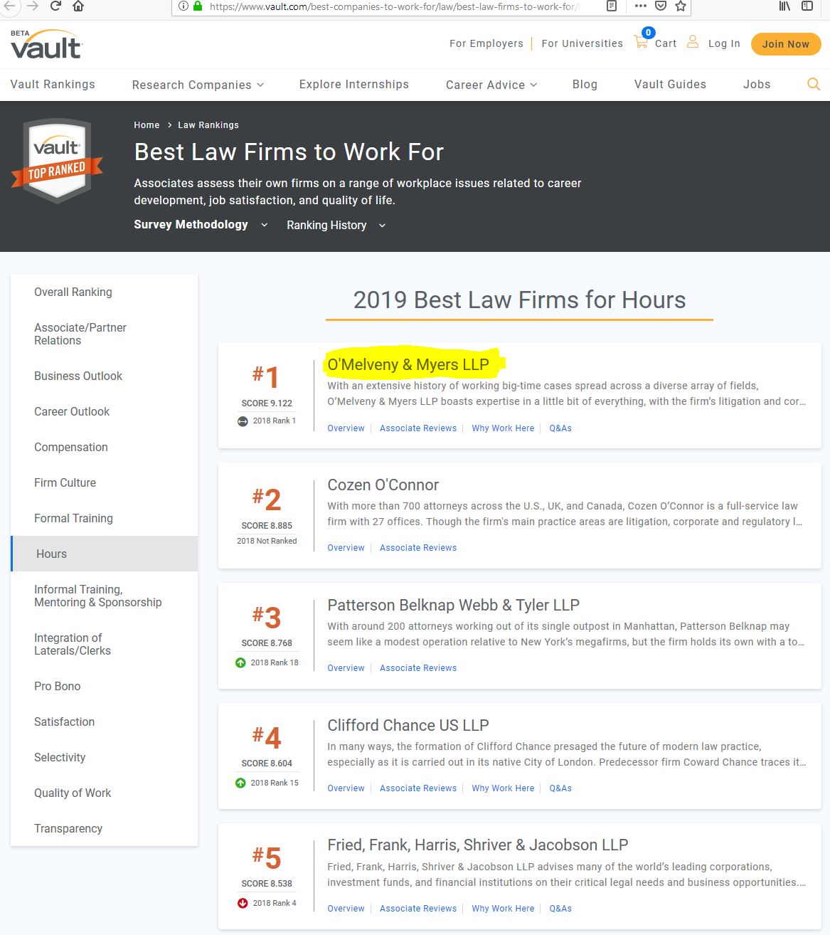 O'Melveny & Myers's lack of ethics Which law firms lie on their Vault