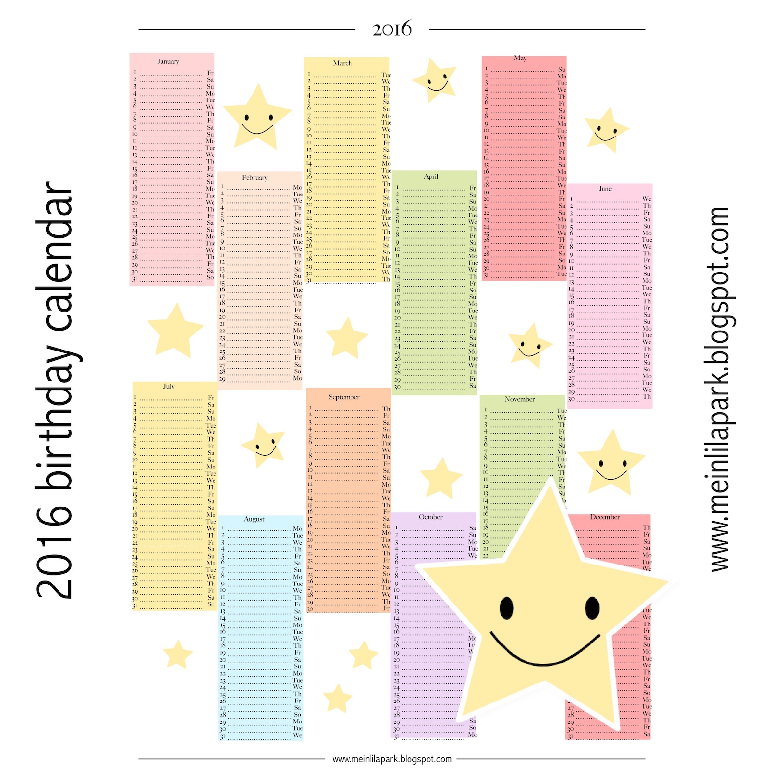 Free Printable 16 Birthday Calendar Ausdruckbarer Geburtstagskalender Freebie