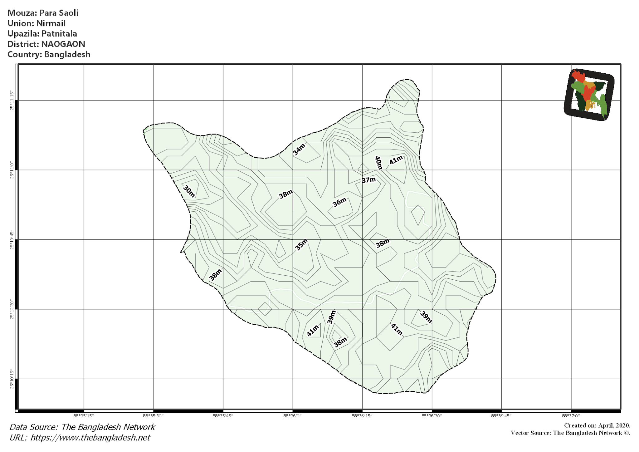 Map of Para Saoli Mouza of Patnitala Upazila, NAOGAON, Bangladesh.