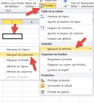 Masquer colonne excel 2