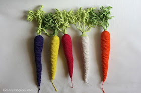 Rainbow carrot of many colors, handmade crochet carrot