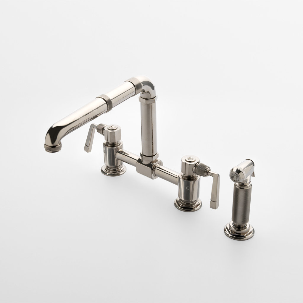 (V2)Bridge Two Hole Kitchen Mixer With Metal Side Mount Handles And Spray 07 10639 30269 