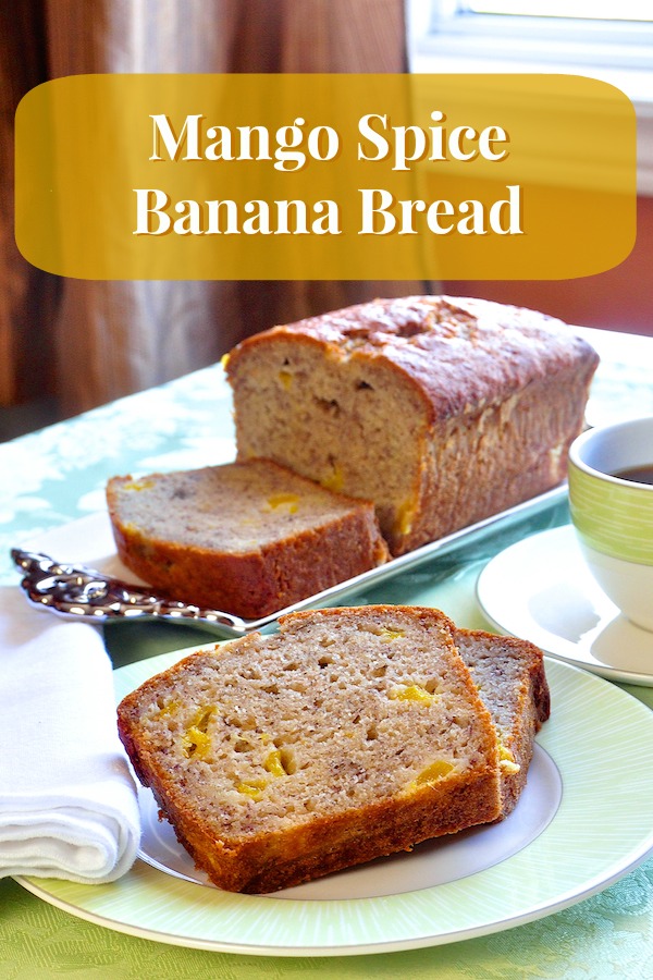 Mango Spice Banana Bread - A different mango and spice twist on a traditional banana bread. A great addition to packed lunches or as an afternoon snack. Makes a terrific bake sale contribution too.