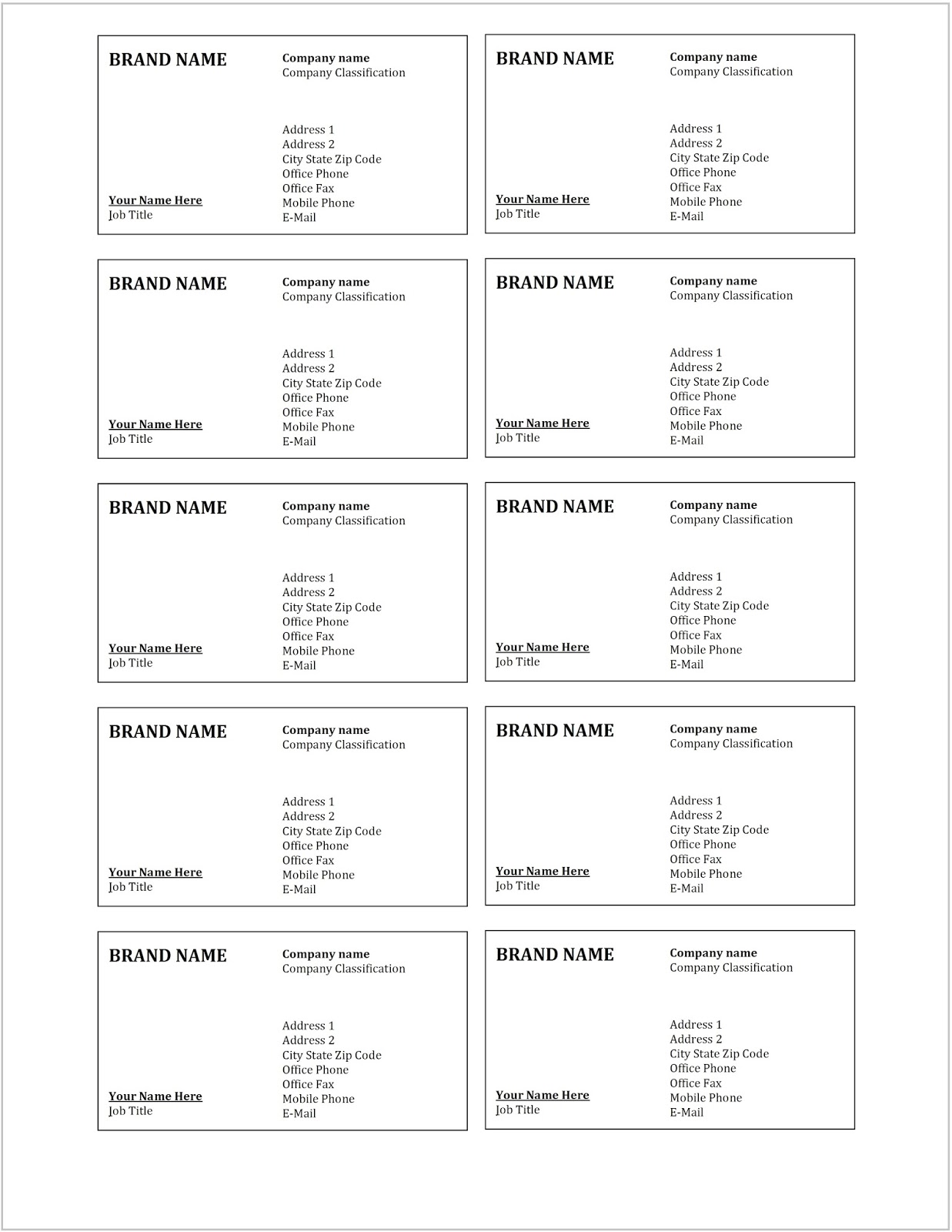 business card labels 8371