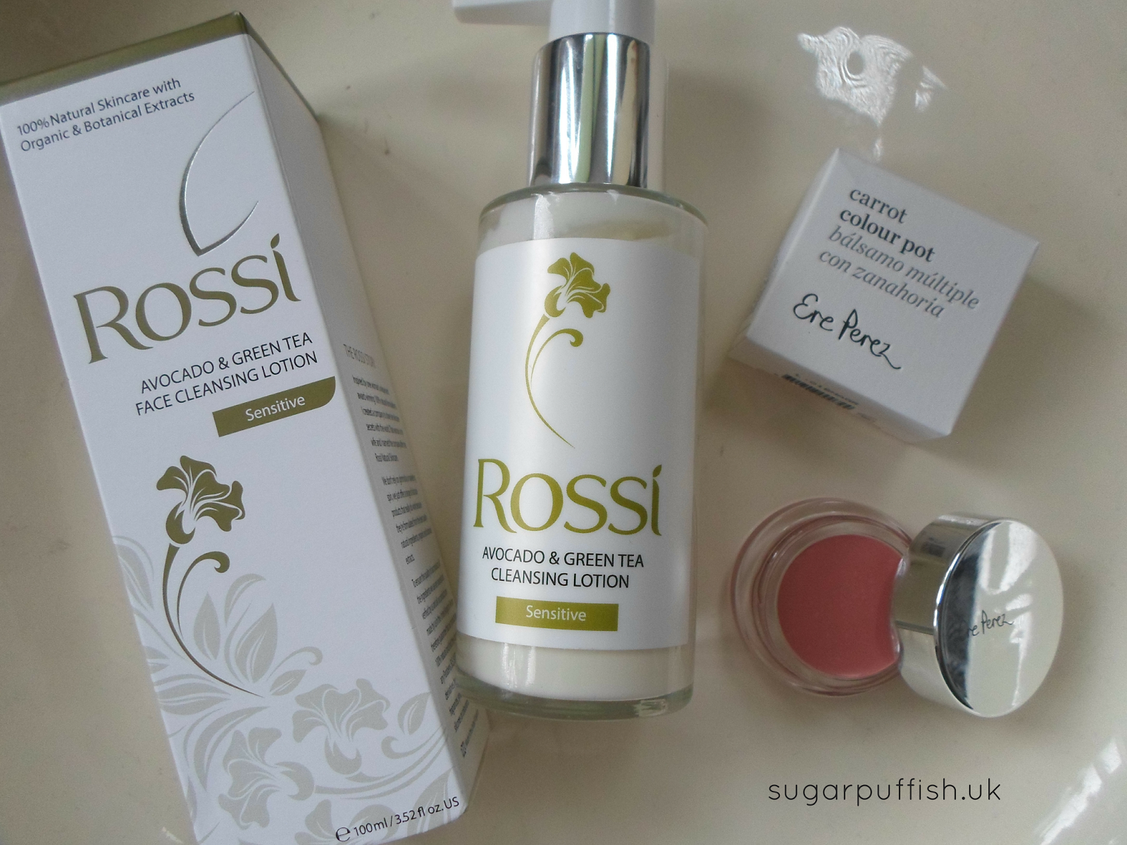 Rossi Uvema Avocado & Green Tea Face Cleansing Lotion and Ere Perez Carrot Colour Pot in Harmony