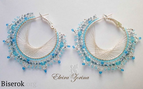 Beaded Hoop Earrings With String Art Effect Tutorial The Beading Beaded Hoop Earrings With String Art Effect Tutorial