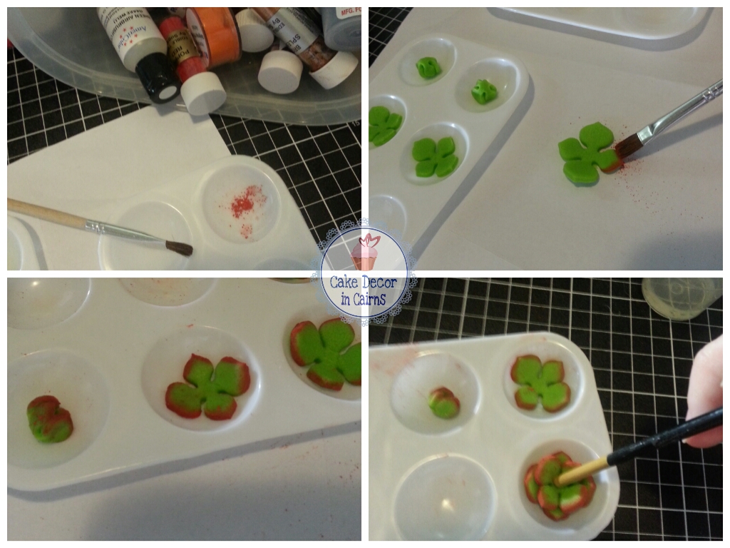 Using Hydrangea Cutters Green Succulent  Fondant Cupcake Topper tutorial  Red Petal Dust