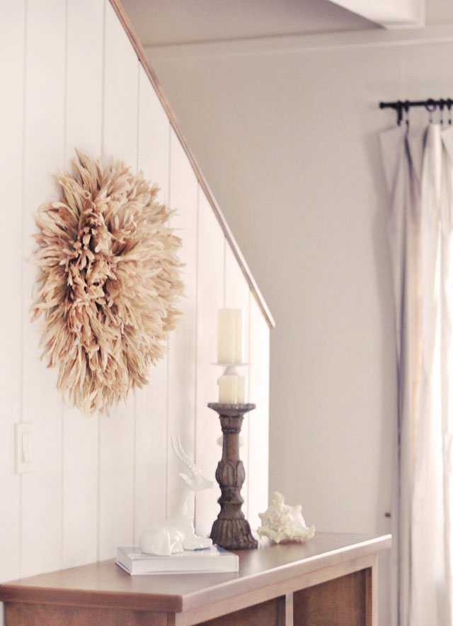 neutral decor, african feather juju hat wall art diy