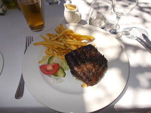 "Ostrich Fillet" with beer at "Cape Town Ostrich ranch".