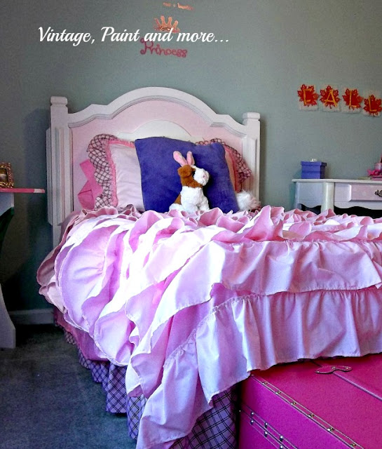 Vintage, Paint and more.. a pink girly girl room with an anthropoligie inspired bedspread