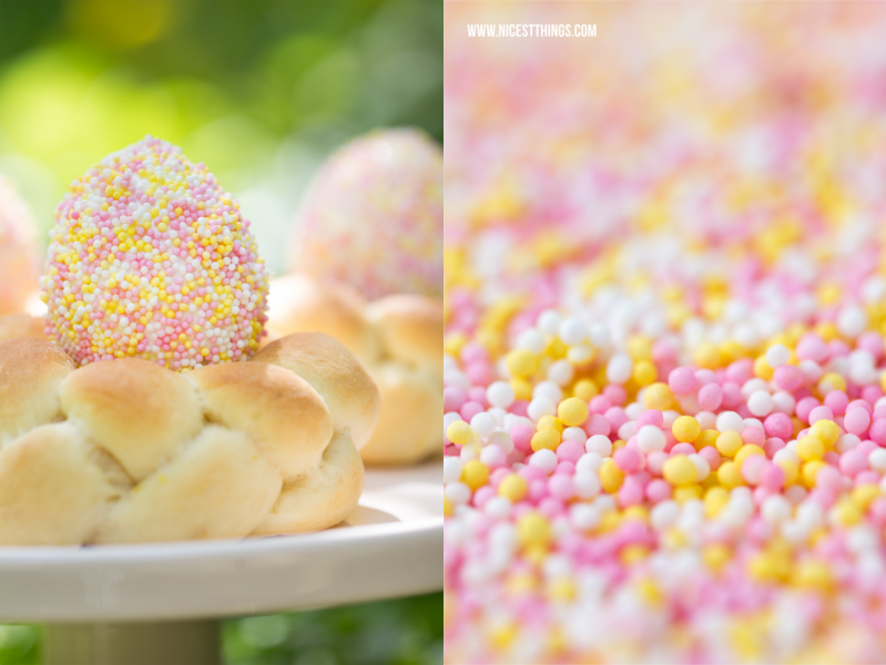 Ostereier dekorieren Nonpareilles Makro Nahaufnahme Zuckerperlen Ostern