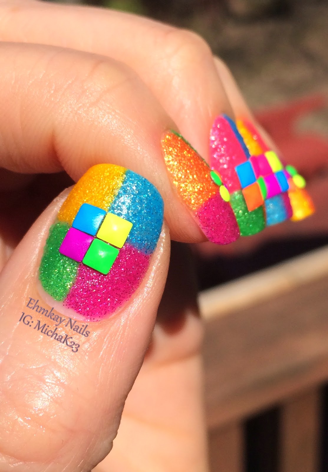 ehmkay nails: Born Pretty Review: Neon Studs over Neon Color Block 