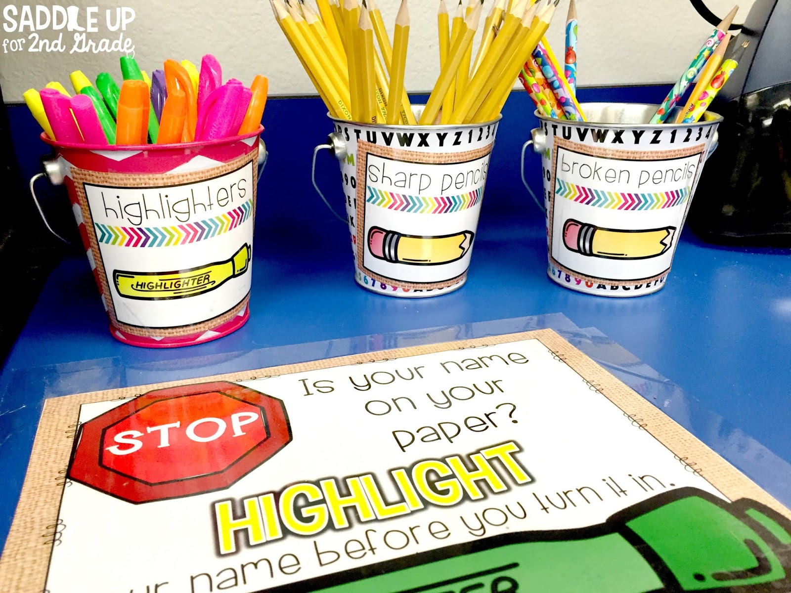 The blog posts features a tour of my 2nd grade classroom with a burlap and bright theme!