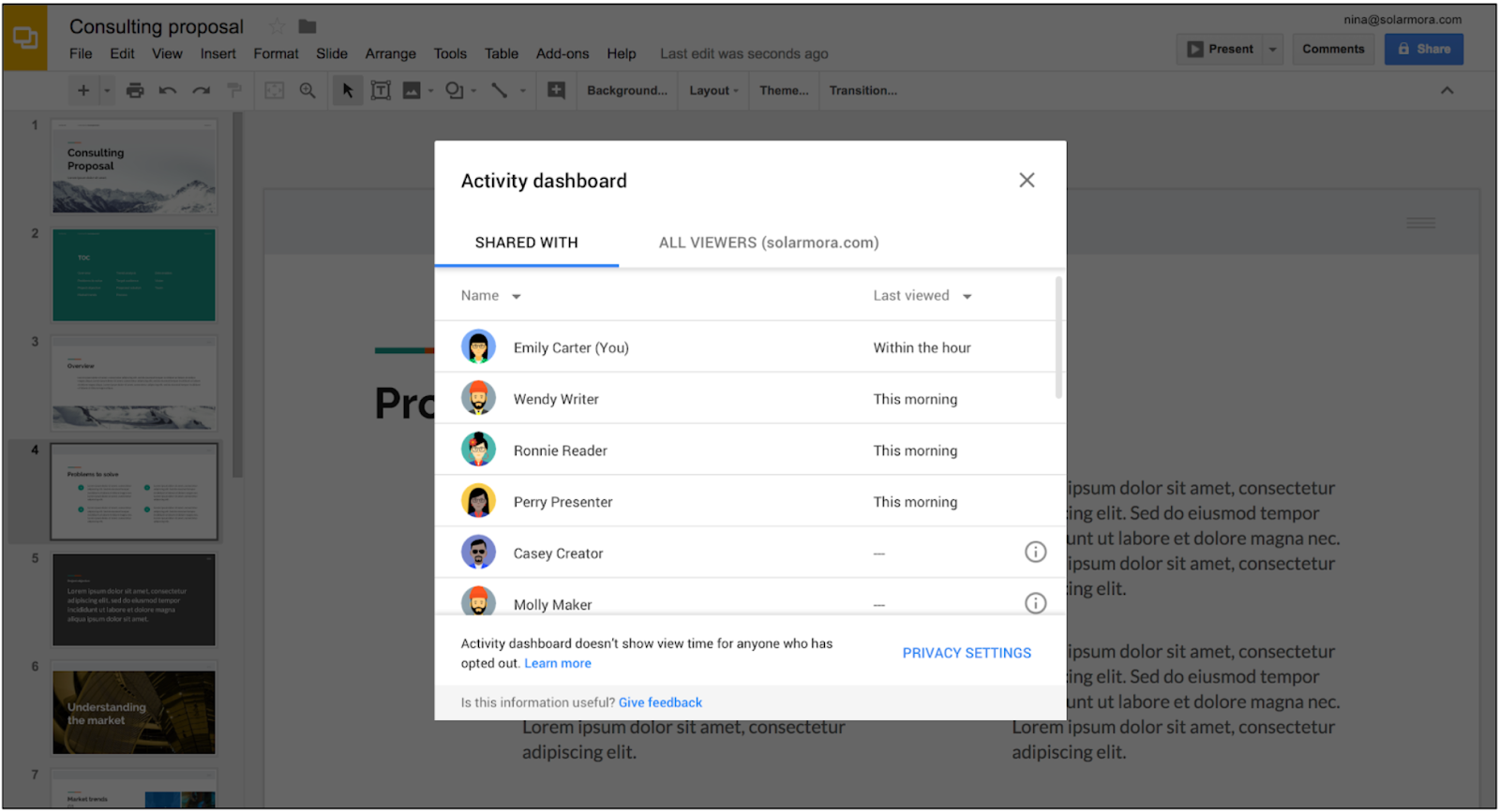 G Suite アップデート ブログ アクティビティ ダッシュボードにより Google ドキュメント Google スプレッドシート Google スライドでの共同編集が向上します