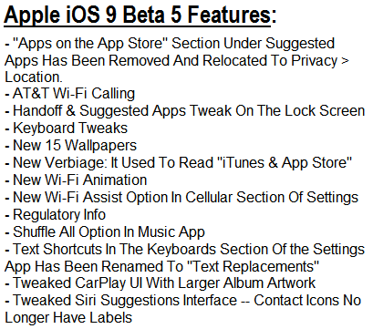iOS 9 Beta 5 Features