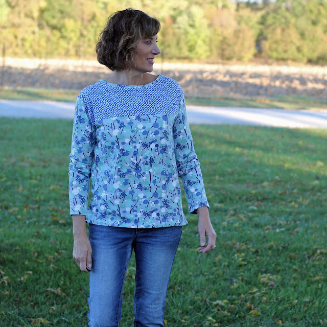 Liesl & Co - Maritime Knit Shirt with a yoke and fabric from Sewing Studio