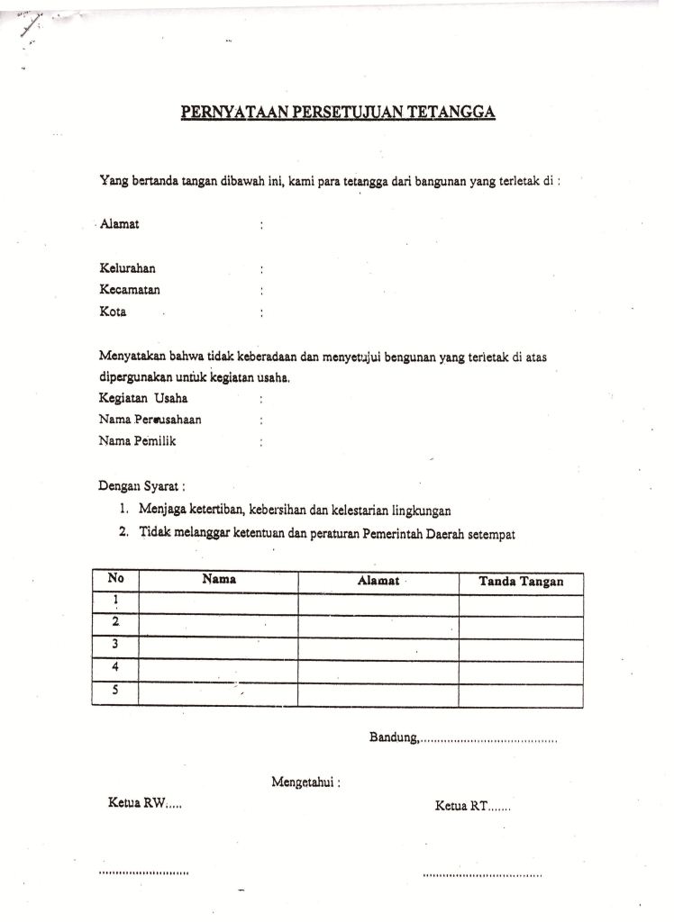 Contoh Surat Persetujuan Tetangga Untuk Ho