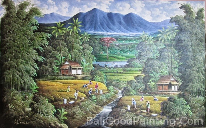 Lukisan Panen 77 Sawah Gunung Gambar