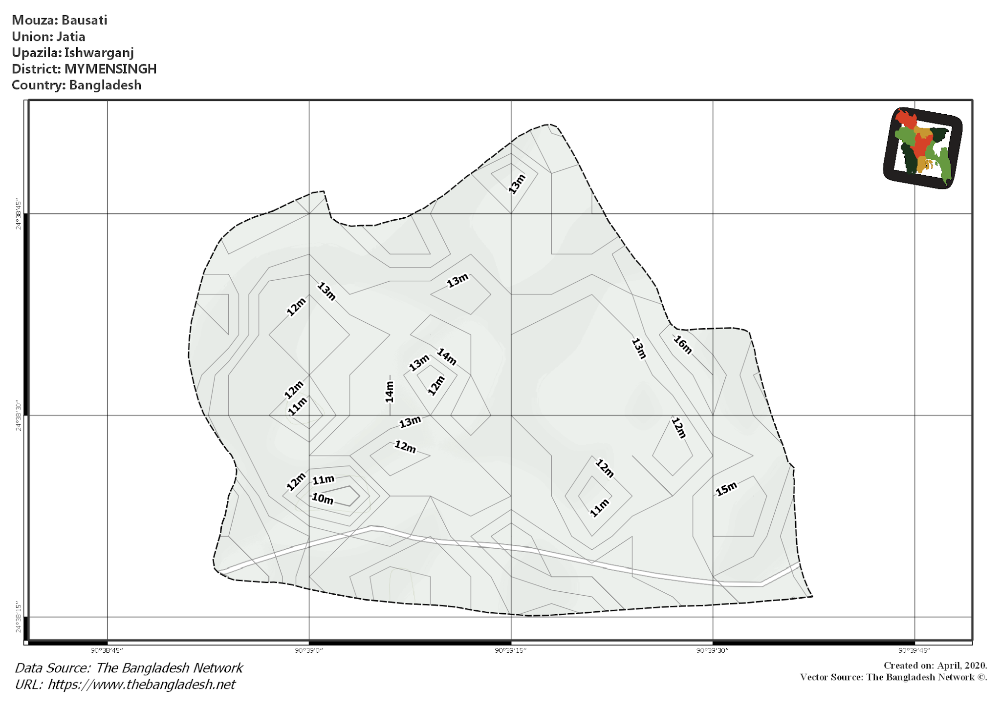 Map of Bausati Mouza of Ishwarganj Upazila, MYMENSINGH, Bangladesh.
