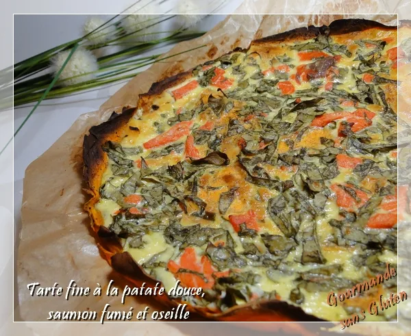 Tarte fine à la patate douce, saumon fumé et oseille