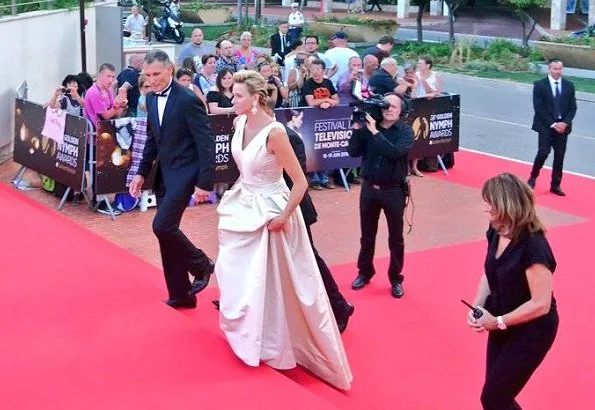 Princess Charlene wore Carolina Herrera Icon collection flared silk gown. Princess Charlene wore a dress by Carolina Herrera at Golden Nymph Awards