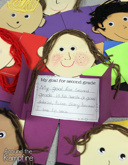Back to school goal setting craft~These make a great activity for the kids to do the first week of school. I display them all year and we revisit our goals at the end of the year.