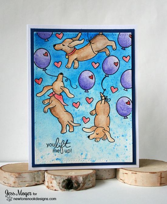  Dachshunds with Balloons Card by Jess Moyer | Delightful Doxies Stamp set by Newton's Nook Designs