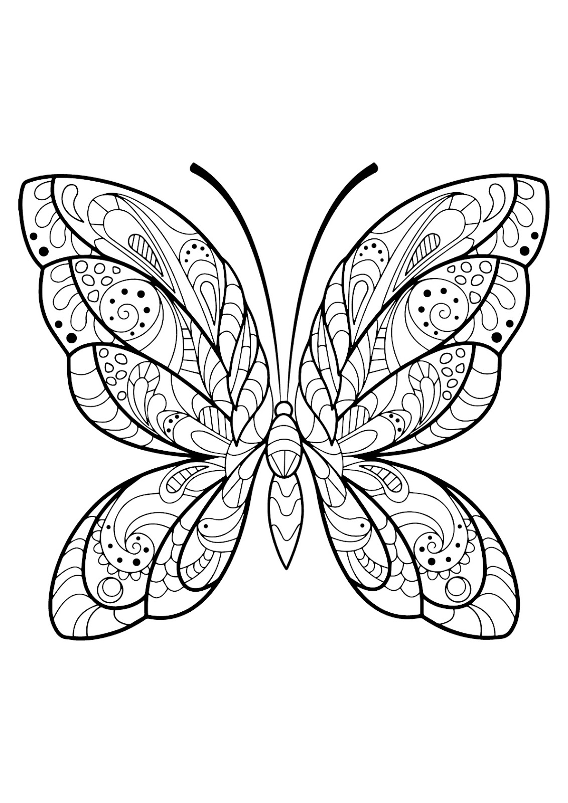 Tranh tô màu con bướm họa tiết xoắn và lượn