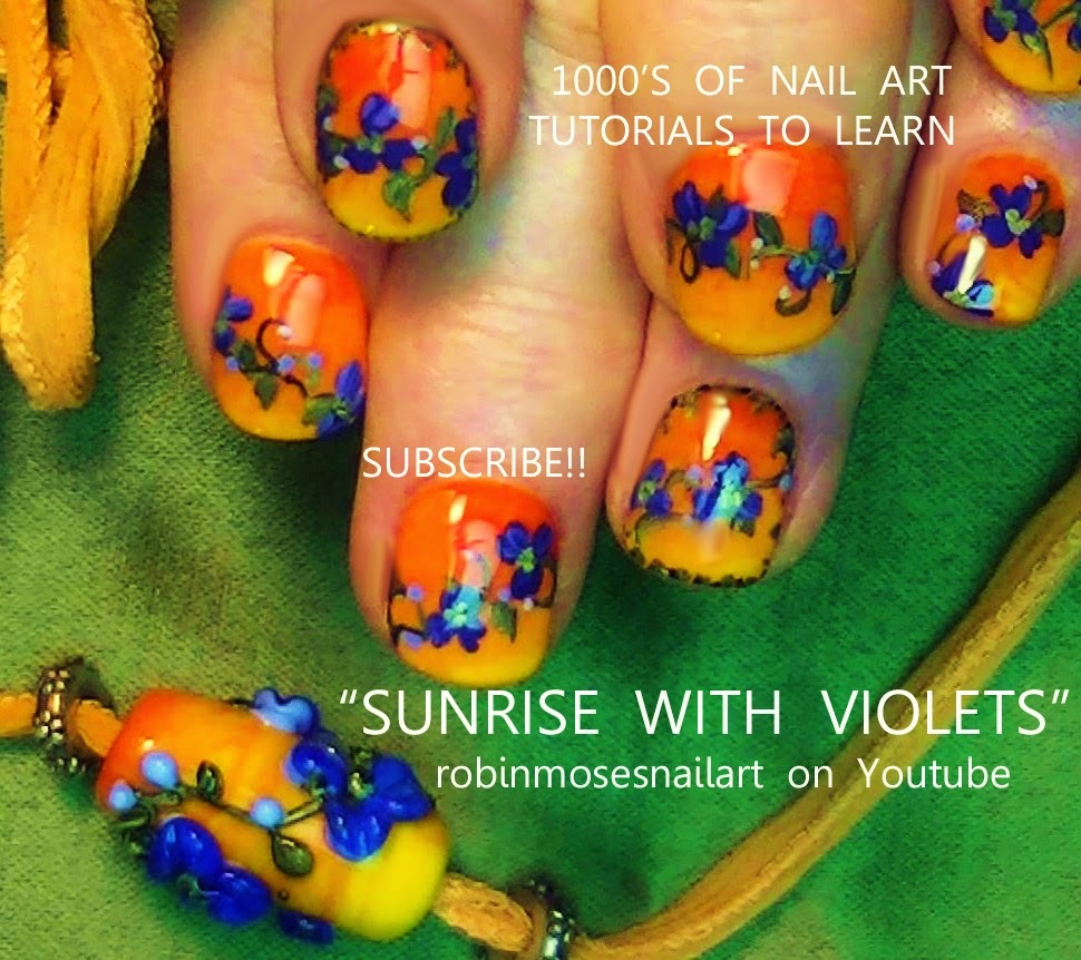 Nail Art by Robin Moses "orange flowers" "nail art" "orange flower